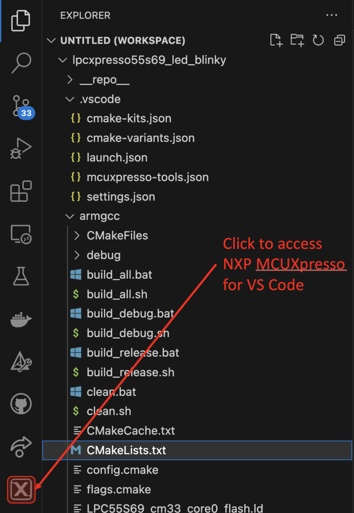 Accessing NXP’s MCUXpresso for VS Code extension.