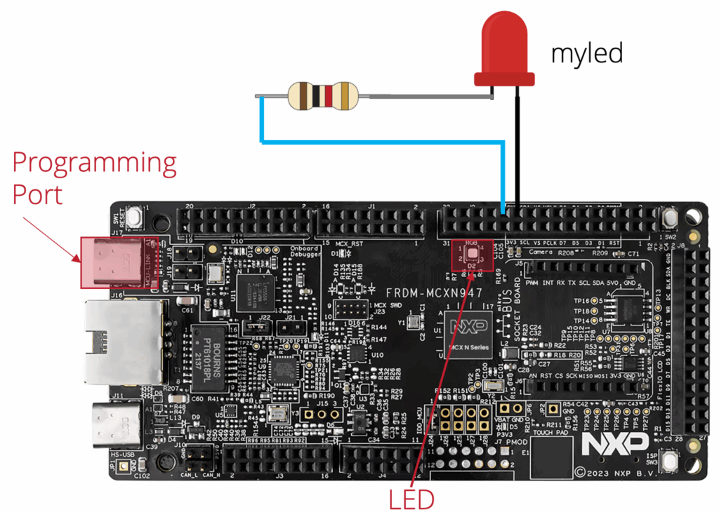 Adding an LED to app.overlay for the FRDM-MCXN947.