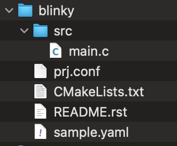 Zephyr RTOS Blinky project layout.