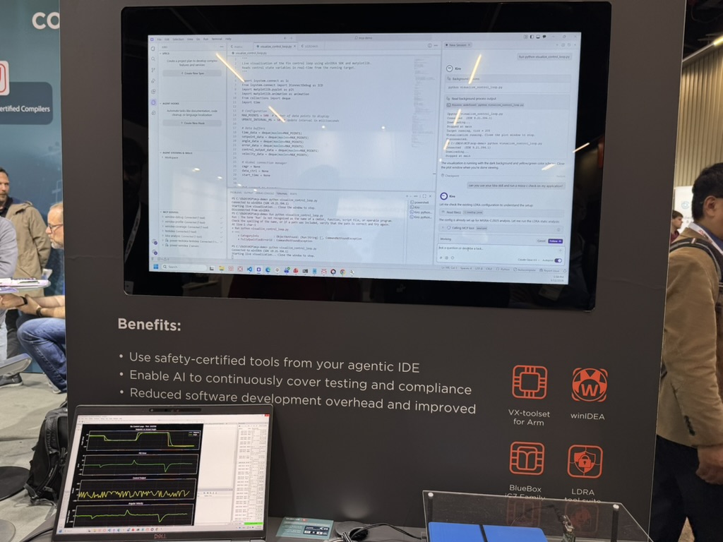 AI agent demo at Tasking booth showing LDRA MCP server integration at Embedded World 2026
