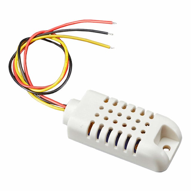 DHT22 temperature and humidity sensor with four color-coded wired leads