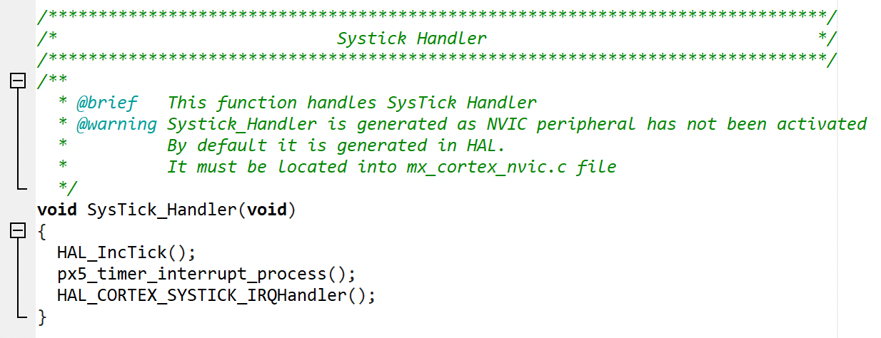 SysTick_Handler modified to call px5_timer_interrupt_process for RTOS timer services