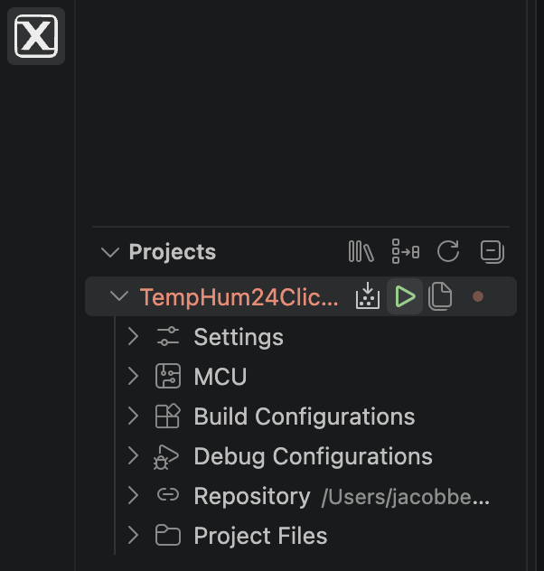 MCUXpresso for VS Code Projects panel with the TempHum24Click project and the debug button that programs the FRDM-MCXA156